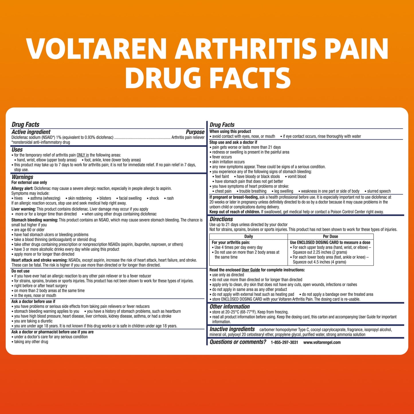 Voltaren Topical Arthritis Medicine Gel Pain Reliever for Arthritis, 1.7 Oz