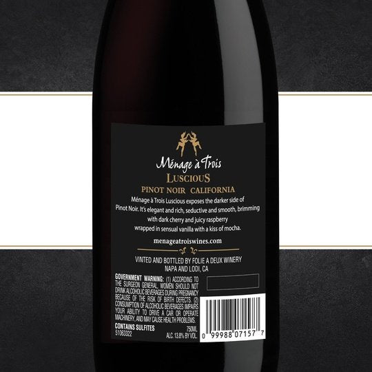 Menage a Trois Luscious Pinot Noir Red Wine, 750 ml Bottle