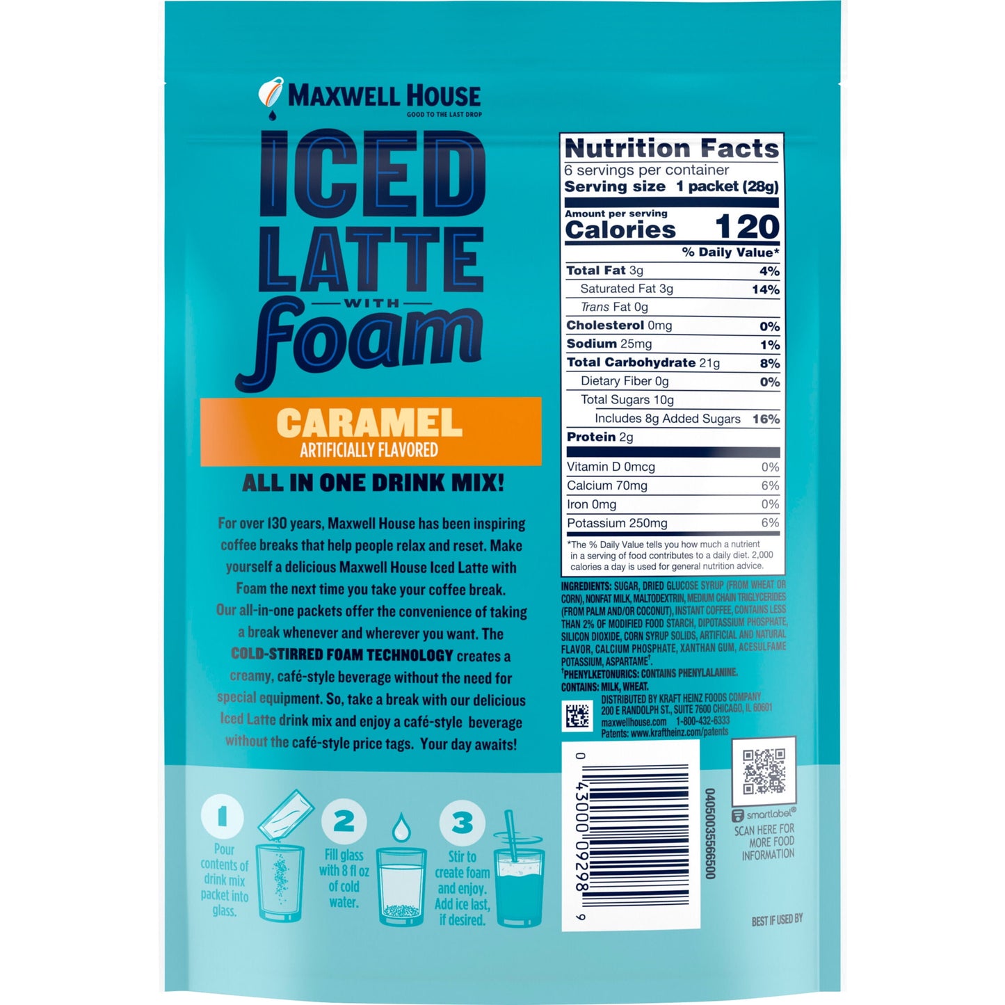 Maxwell House Iced Caramel Latte with Foam Instant Coffee Drink Mix, 5.82 oz, 6 Packets