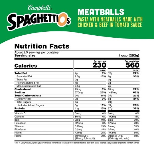 SpaghettiOs Canned Pasta with Meatballs, 22.2 oz Can