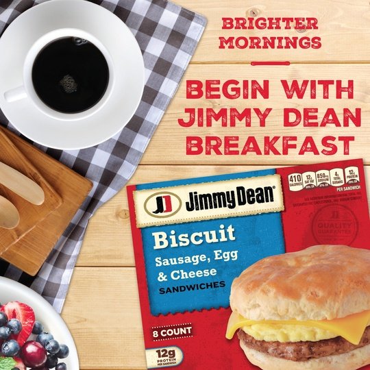 Jimmy Dean Sausage Egg & Cheese Biscuit Sandwich, 36 oz, 8 Count (Frozen)