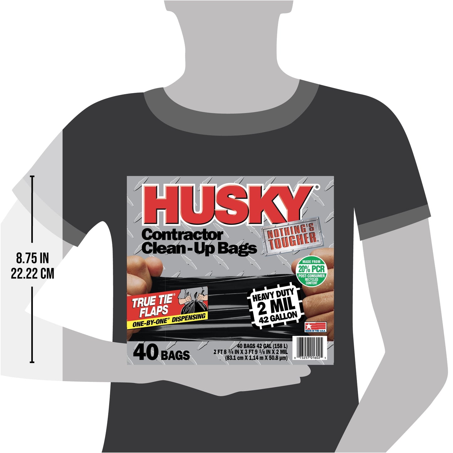 Husky Heavy Duty Contractor Black Bags, 42 Gallon, 40 Bags, 2 Mil (20% PCR)