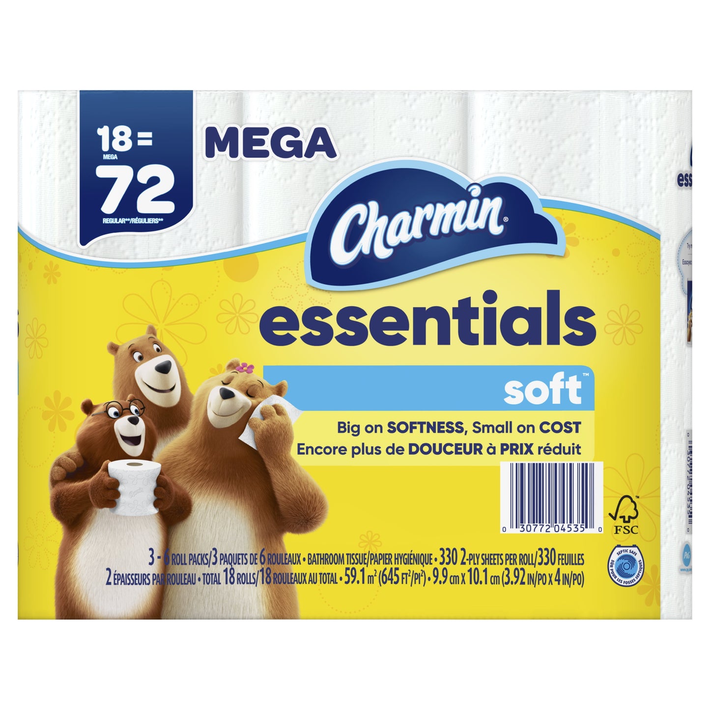 Charmin Essentials Soft Toilet Paper, 18 Mega Rolls