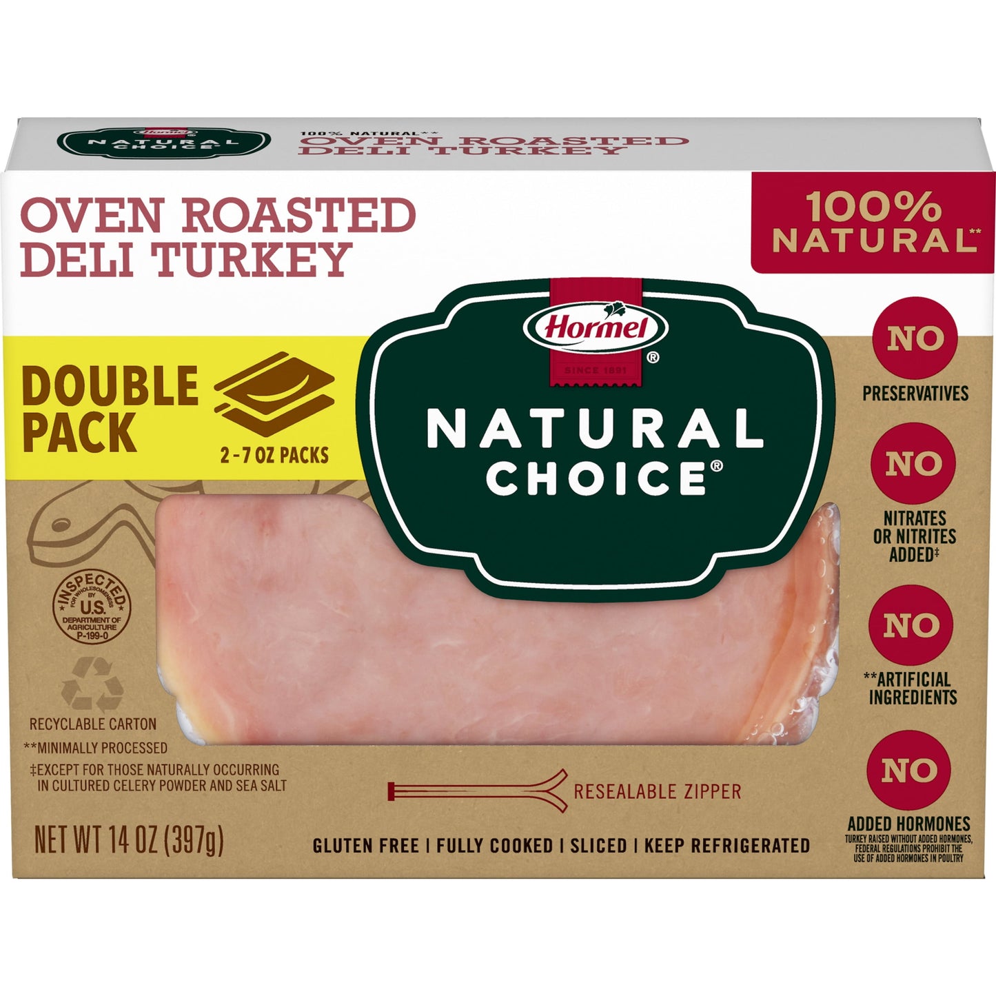 HORMEL NATURAL CHOICE Sliced Oven Roasted Deli Turkey Lunch Meat, 14 oz Resealable Plastic Package