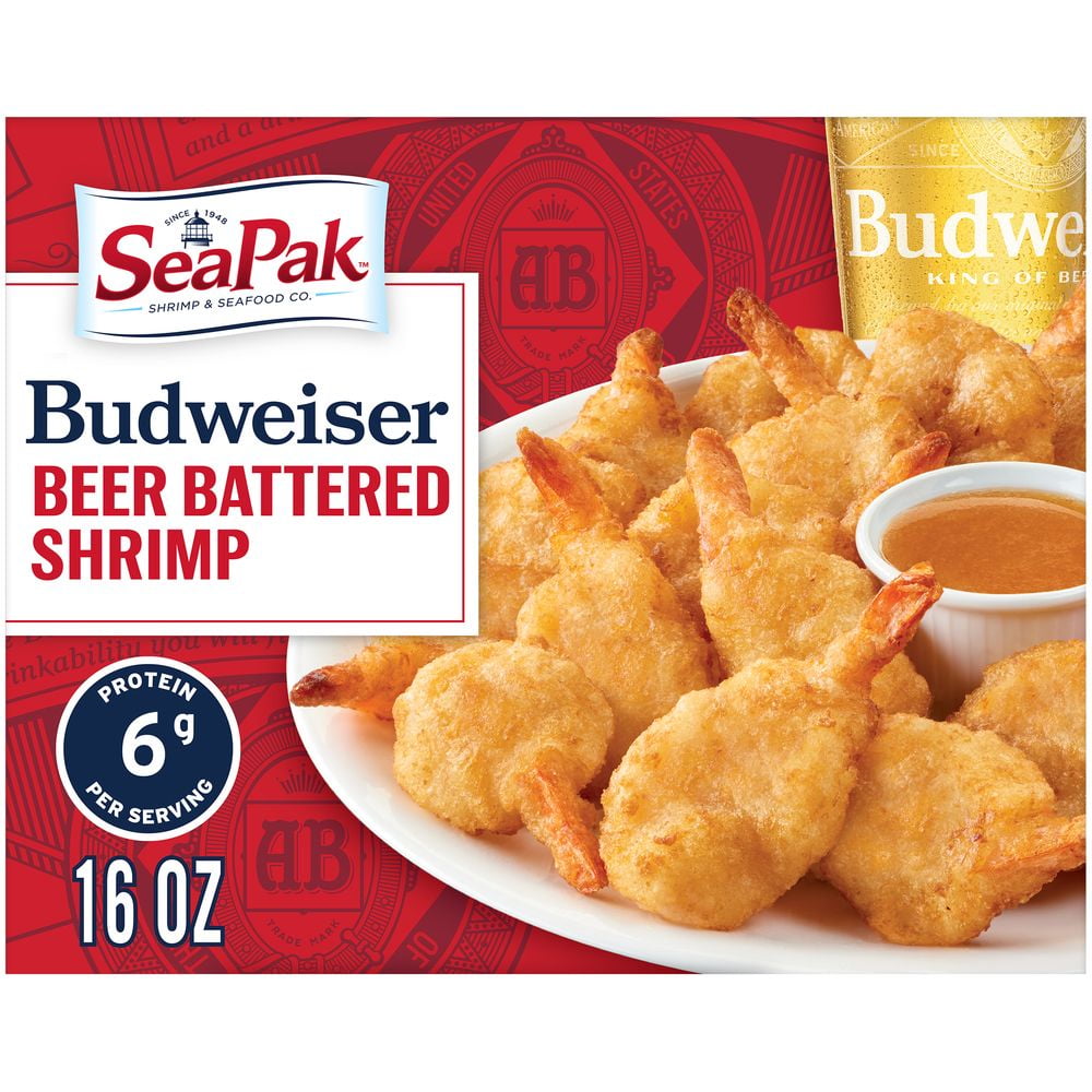 SeaPak Budweiser Beer Battered Shrimp, Oven Crunchy, Easy to Bake, Large, 16 oz (Frozen)