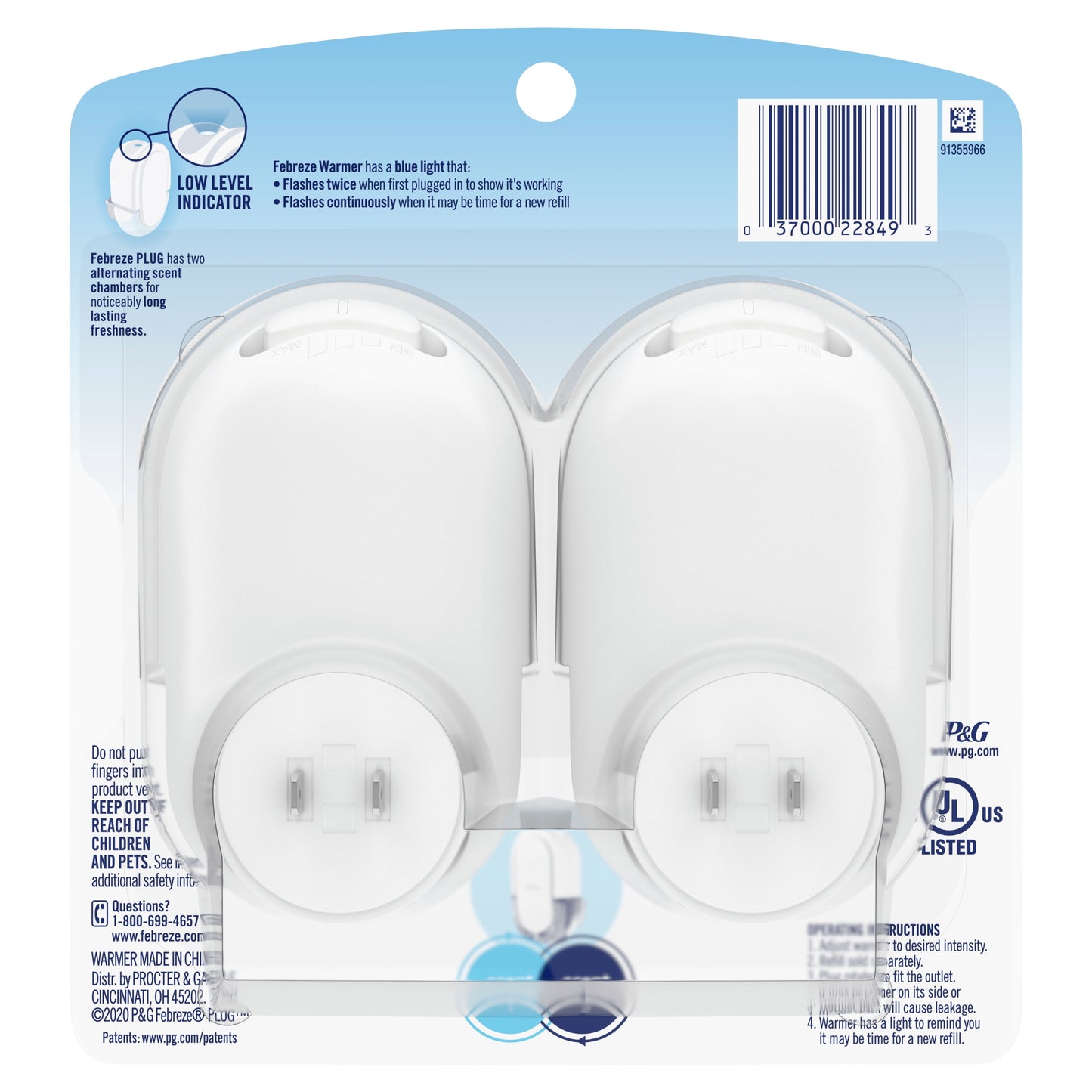 Febreze Odor-Fighting Fade Defy Plug Air Freshener Warmer Device, 2 Count