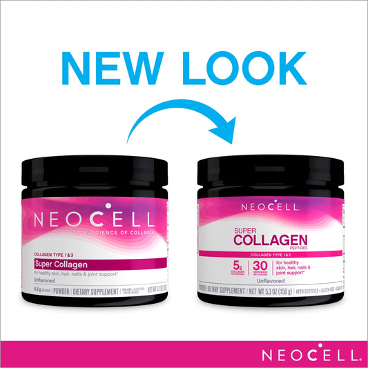 NeoCell Super Collagen Peptides, Grass-Fed Collagen Types 1 and 3, Unflavored, 5.3 oz