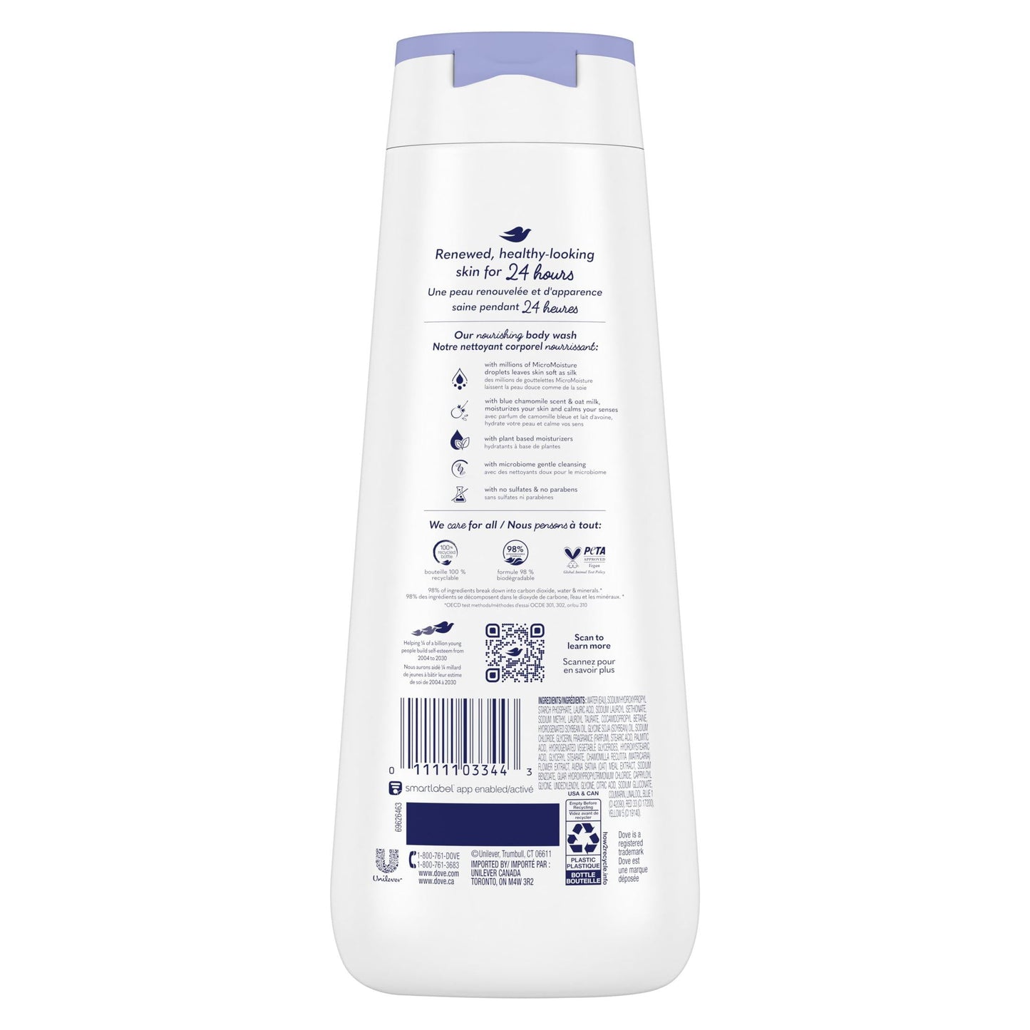 Dove Anti-Stress Long Lasting Body Wash, Blue Chamomile and Oat Milk, 20 fl oz