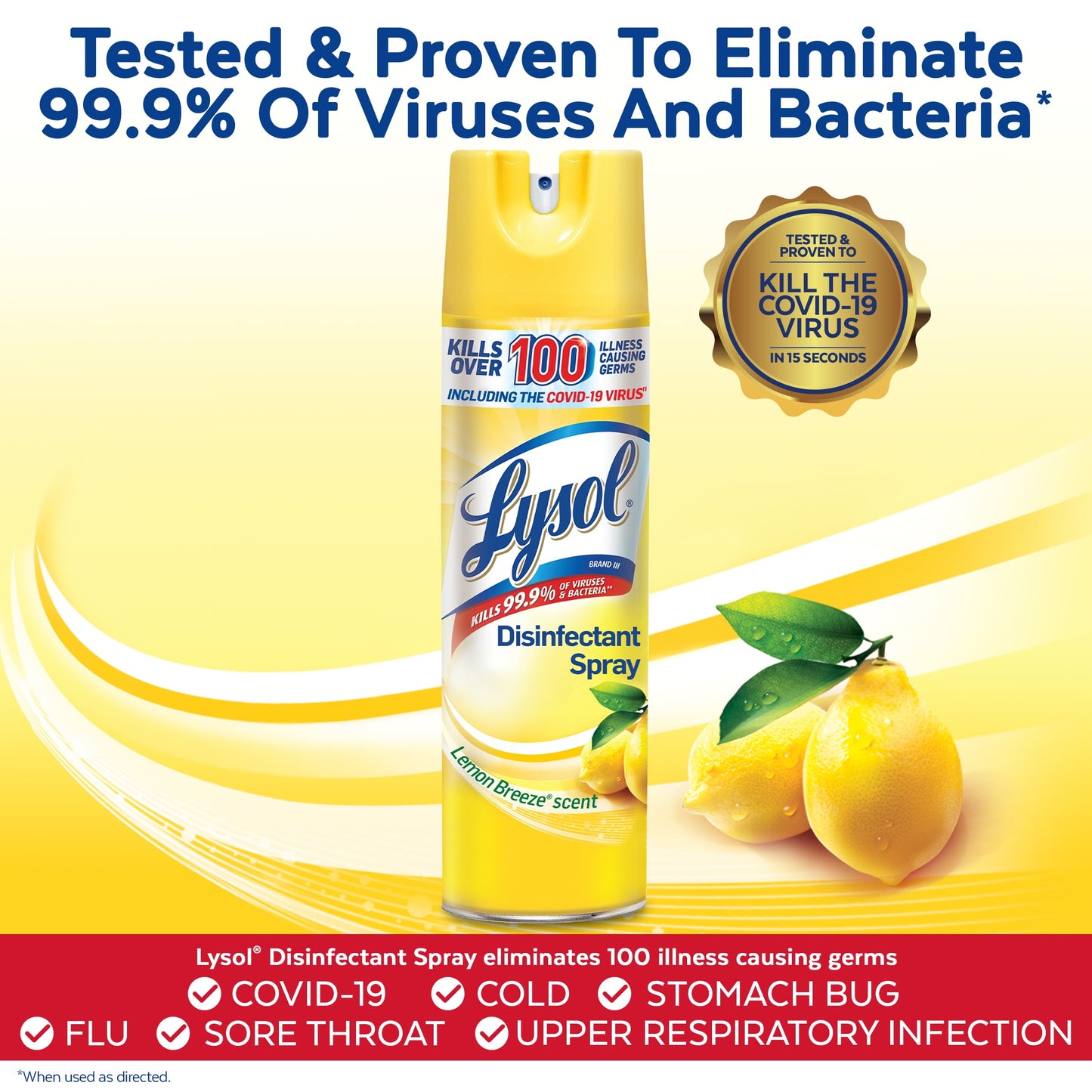 Lysol Disinfectant Spray, Lemon Breeze, 19oz, Tested and Proven to Kill COVID-19 Virus, Packaging May Vary