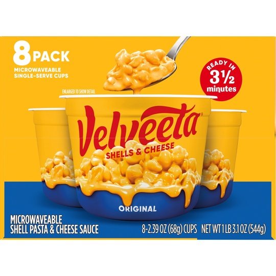 Velveeta Shells and Cheese Original Macaroni and Cheese Cups Easy Microwaveable Dinner, 8 ct Pack, 2.39 oz Cups