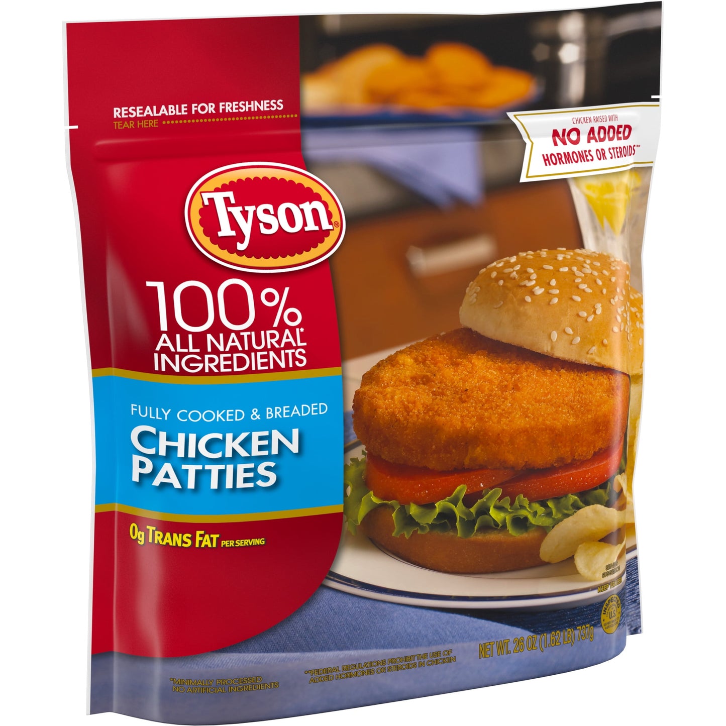 Tyson Fully Cooked and Breaded Chicken Patties, 1.62 lb Bag (Frozen)