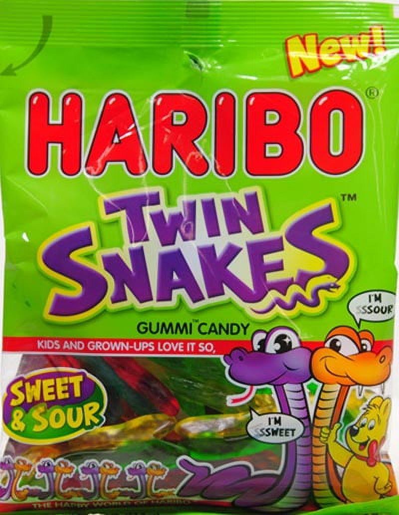 Haribo Twin Snakes Sweet and Sour Gummy Candy, 4oz