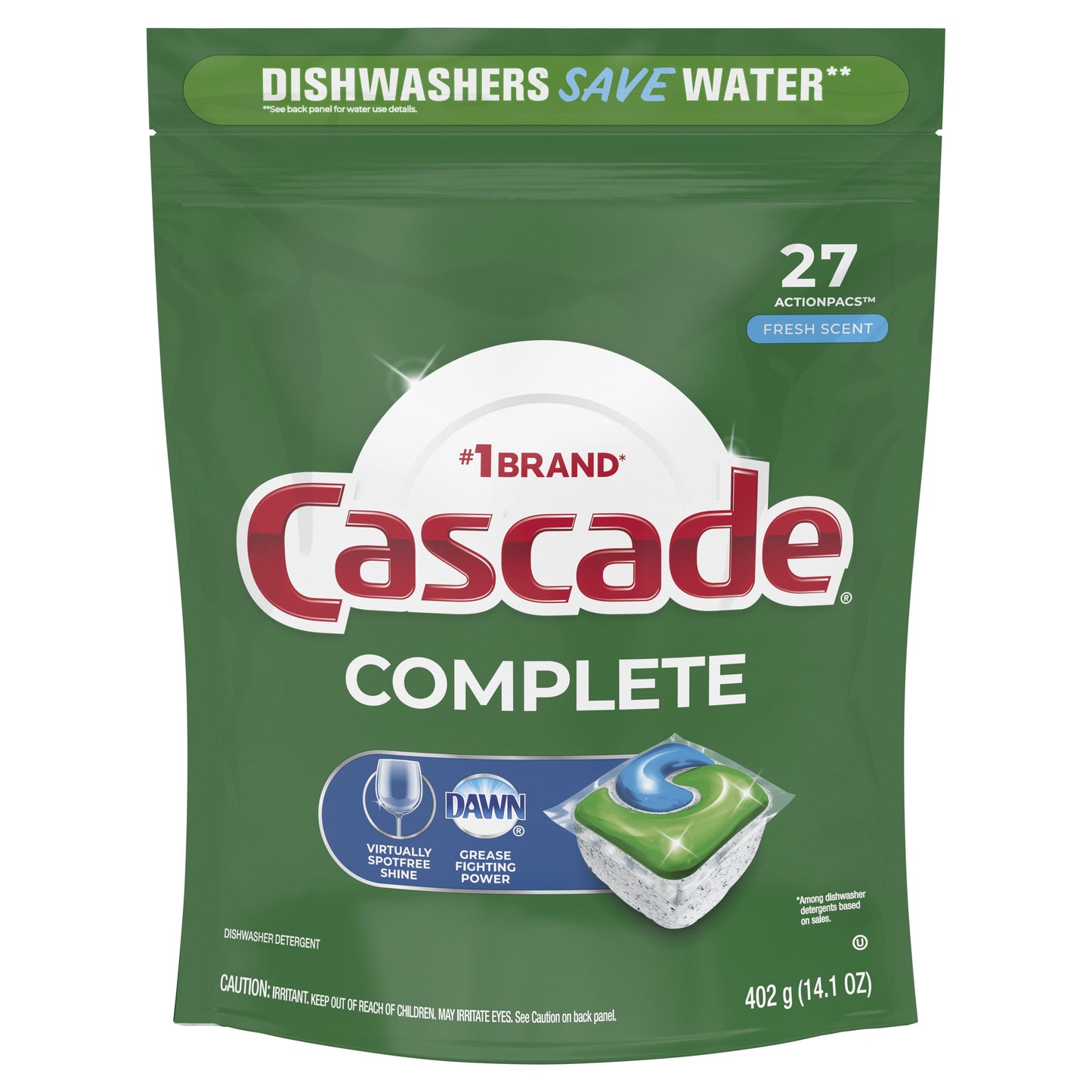 Cascade Complete ActionPacs, Dishwasher Detergent Pods, Fresh, 27 Count