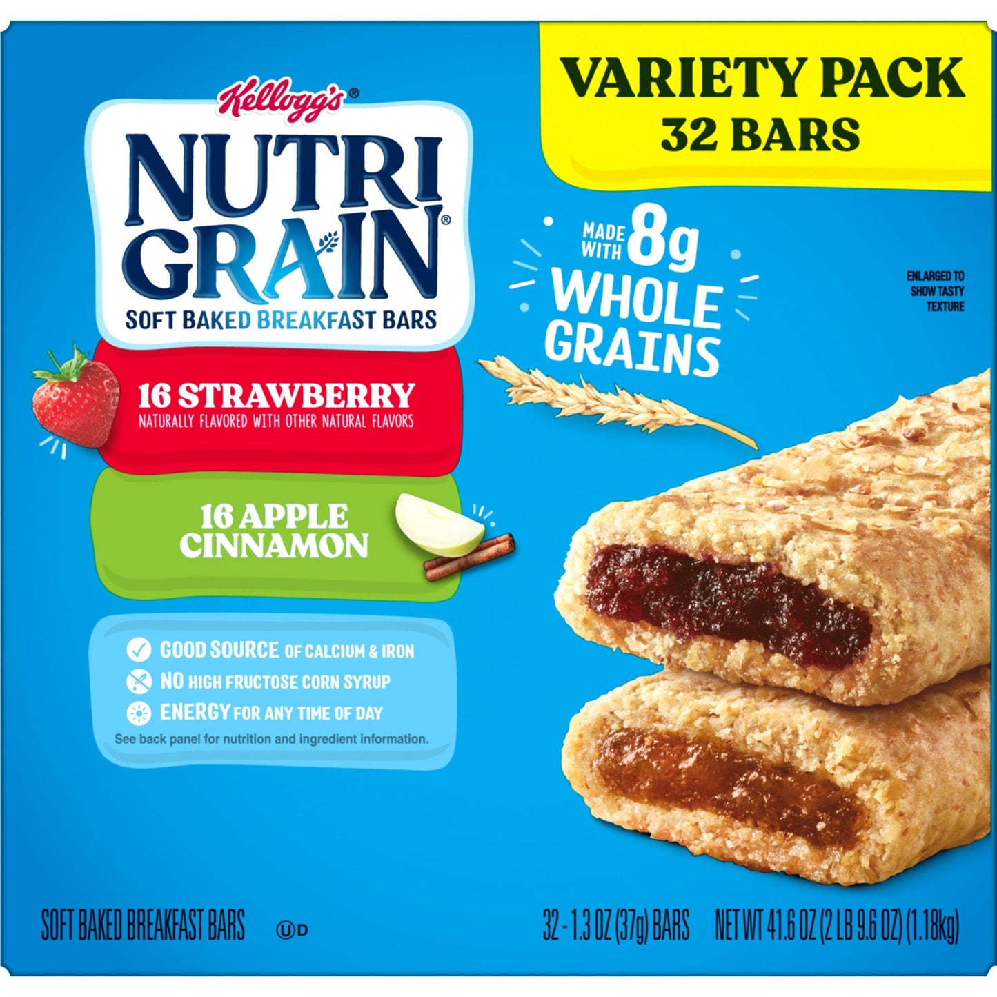 Kellogg's Nutri-Grain Variety Pack Chewy Soft Baked Breakfast Bars, Ready-to-Eat, 40.1 oz, 32 Count