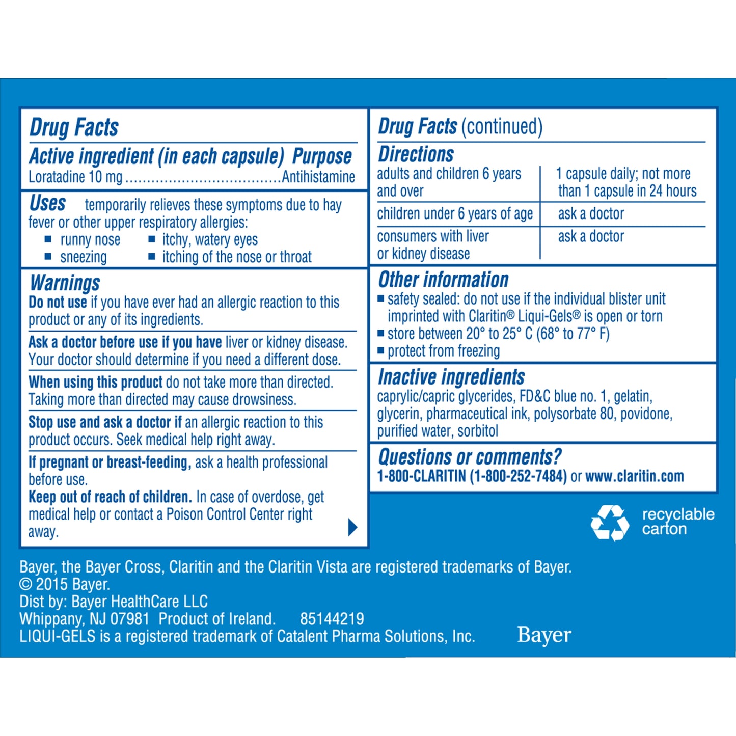 Claritin Liqui-Gels 24 Hour Non-Drowsy Allergy Medicine, Loratadine Antihistamine Capsules, 30 Ct