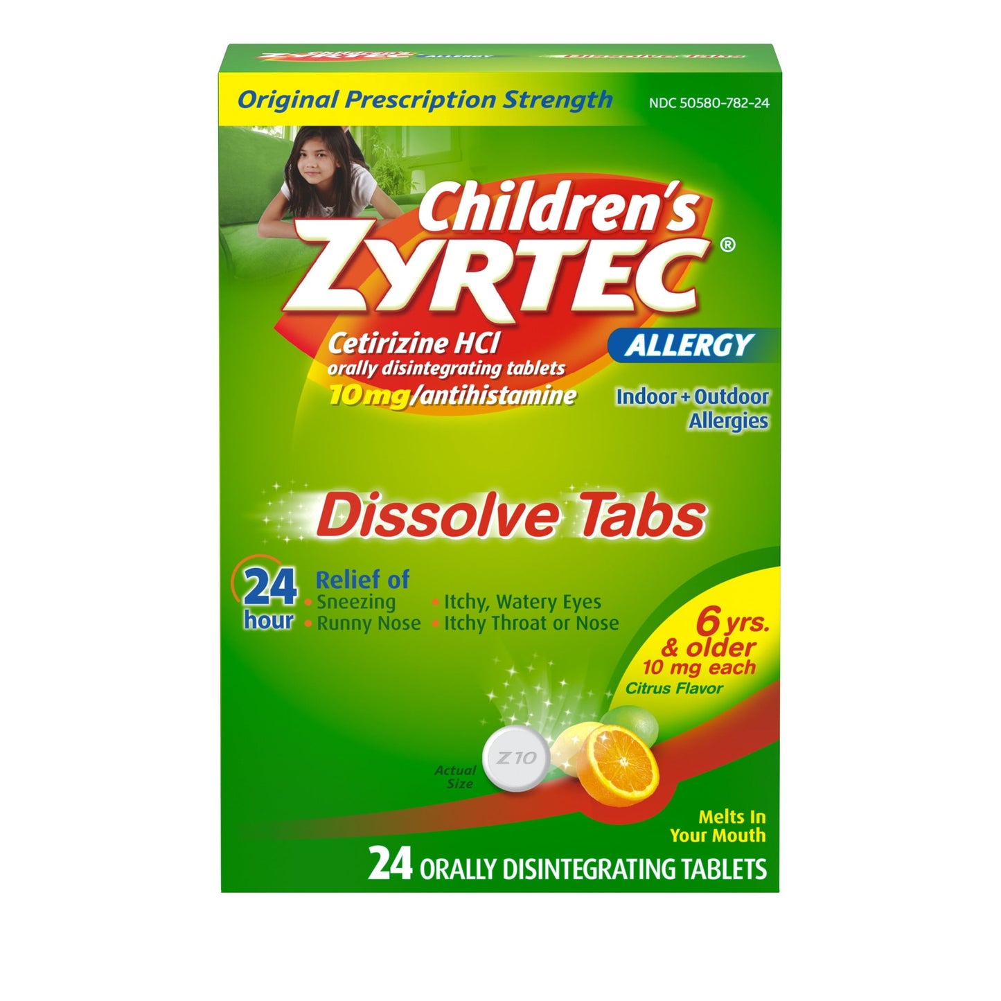 Children's Zyrtec 24 Hr Allergy Relief Dissolve Tablets, Citrus, 24Ct