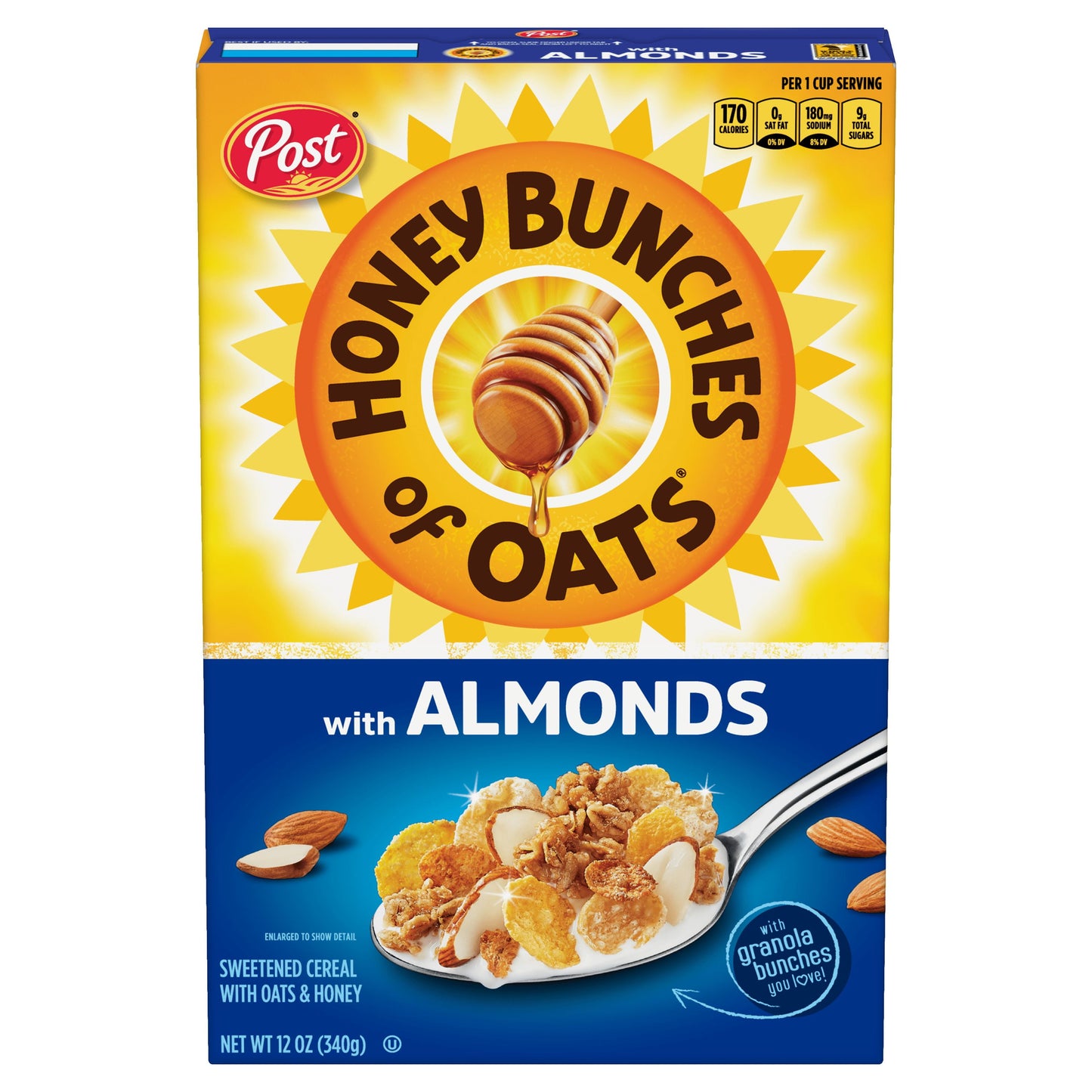 Post Honey Bunches of Oats with Almonds Breakfast Cereal, 12 OZ Box