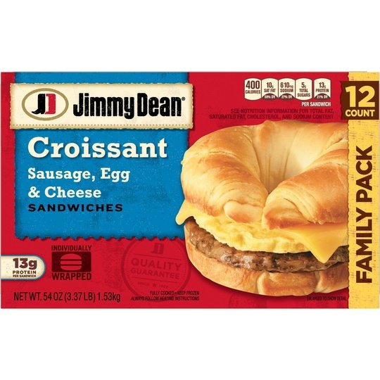 Jimmy Dean Sausage Egg & Cheese Croissant Sandwich, 54 oz, 12 Count (Frozen)