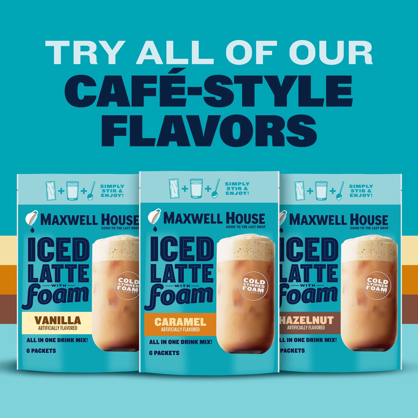 Maxwell House Iced Caramel Latte with Foam Instant Coffee Drink Mix, 5.82 oz, 6 Packets