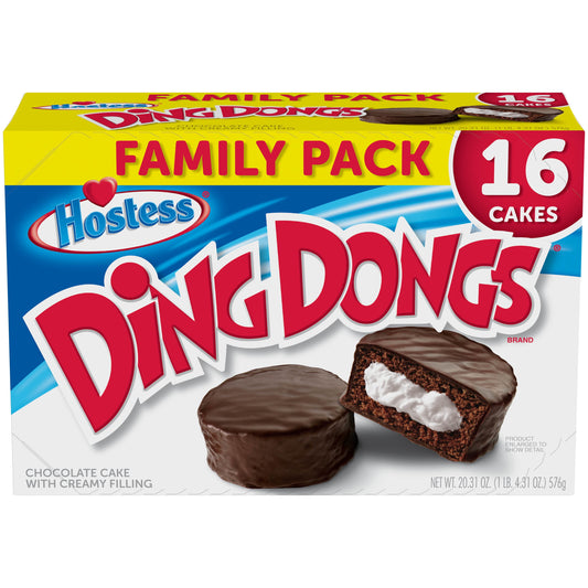 HOSTESS Chocolate DING DONGS, Chocolate Snack Cakes, Family Pack - 20.31 oz, 16 Count