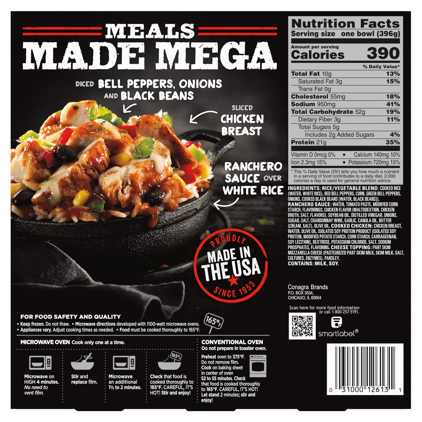 Banquet Mega Bowls Chicken Fajita Frozen Dinner, 14 oz (Frozen)