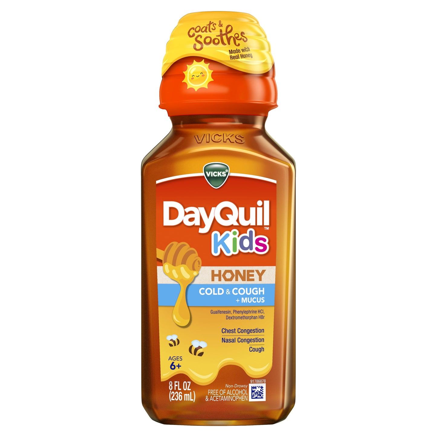 Vicks Kids DayQuil Honey Cold & Cough + Mucus Relief Liquid, over-the-counter, 8 fl oz