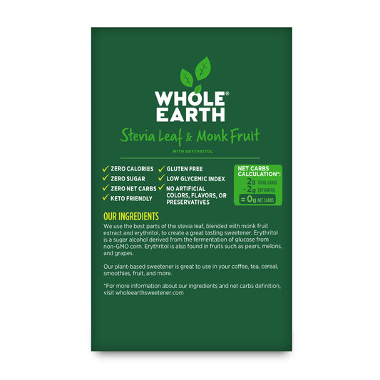 Whole Earth Stevia Leaf & Monk Fruit Plant-Based Sweetener, 80 Count, 5.6 oz