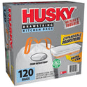 Husky Tall Kitchen White Trash Bags, 13 Gallon, 120 Bags (Expandable Drawstring, 20% PCR)