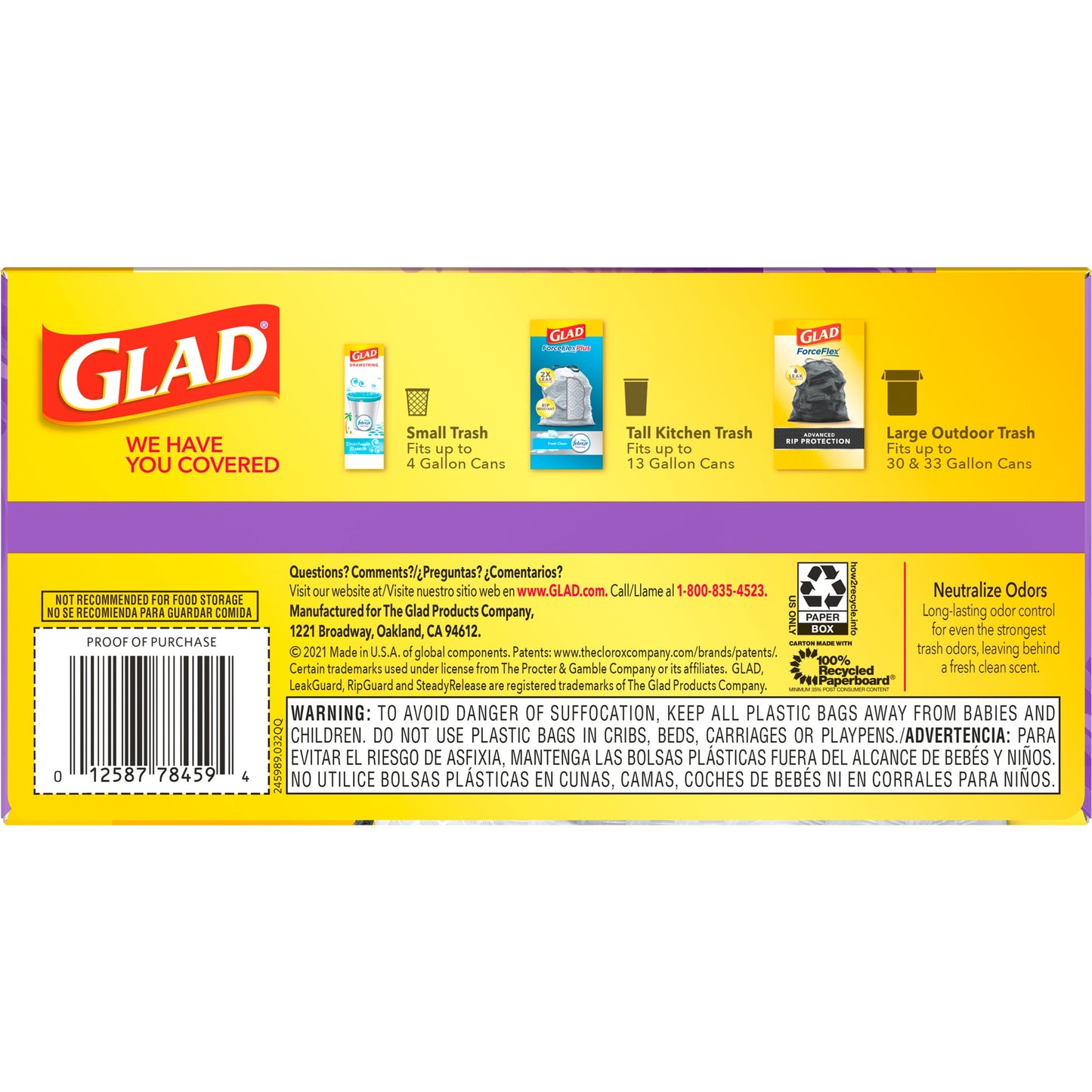 Glad ForceFlex 13 Gallon Tall Kitchen Trash Bags, Gain Lavender with Febreze, 40 Bags