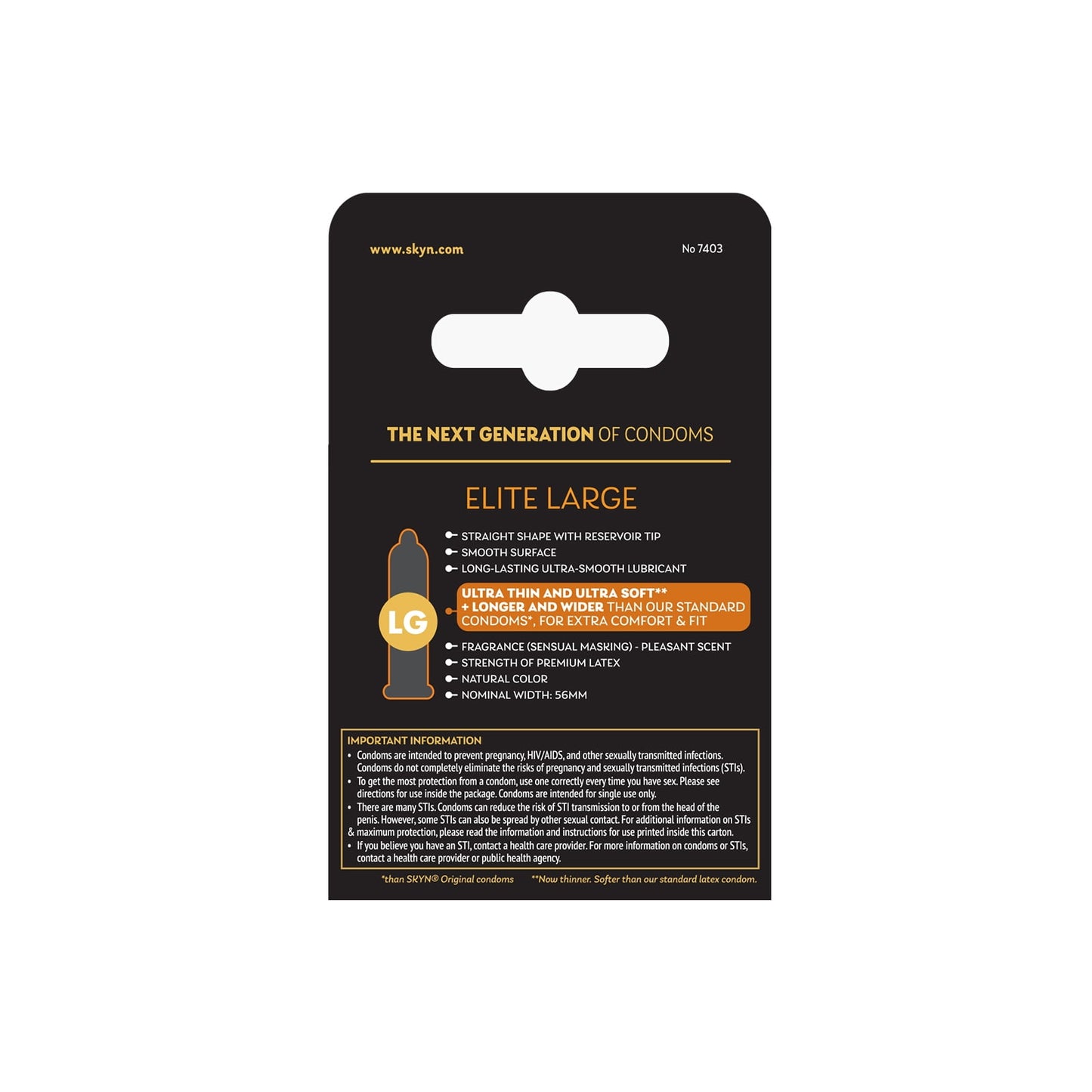 SKYN, Elite Large Non-Latex Condom, 3 Count