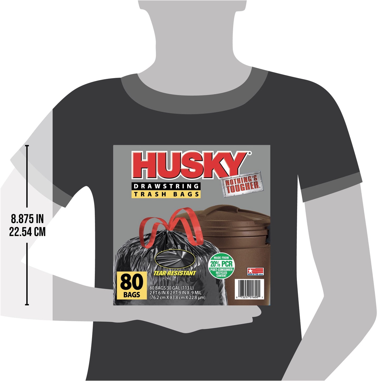 Husky Large Trash Bags, 30 Gallon, 80 Black Bags (Unscented, Tear-Resistant, Drawstring, 20% PCR)