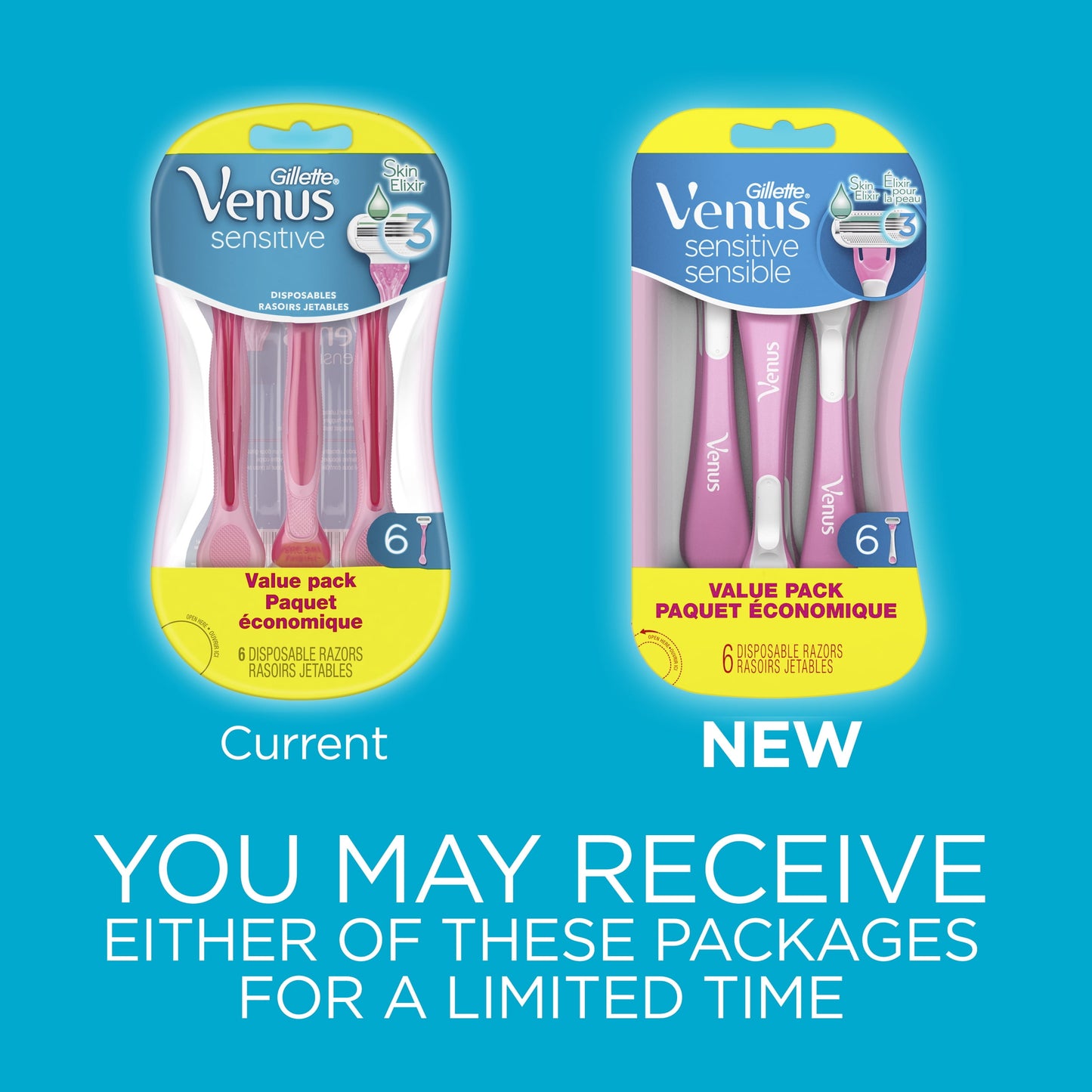Gillette Venus Sensitive Women's Disposable Razor, 6 Count