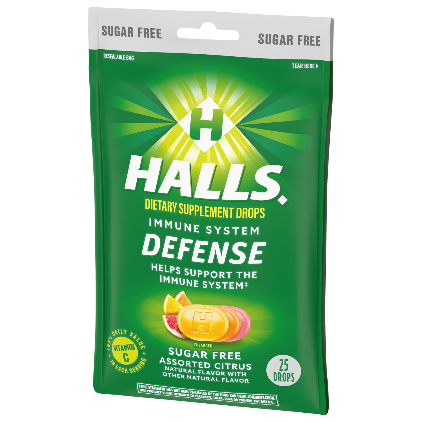 HALLS Defense Assorted Citrus Sugar Free Vitamin C Drops, 25 Drops