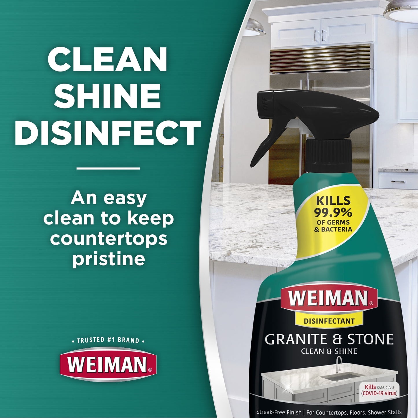 Weiman Granite and Stone Daily Clean & Shine Disinfecting Spray, 16 Ounce,  Fresh Citrus Scent