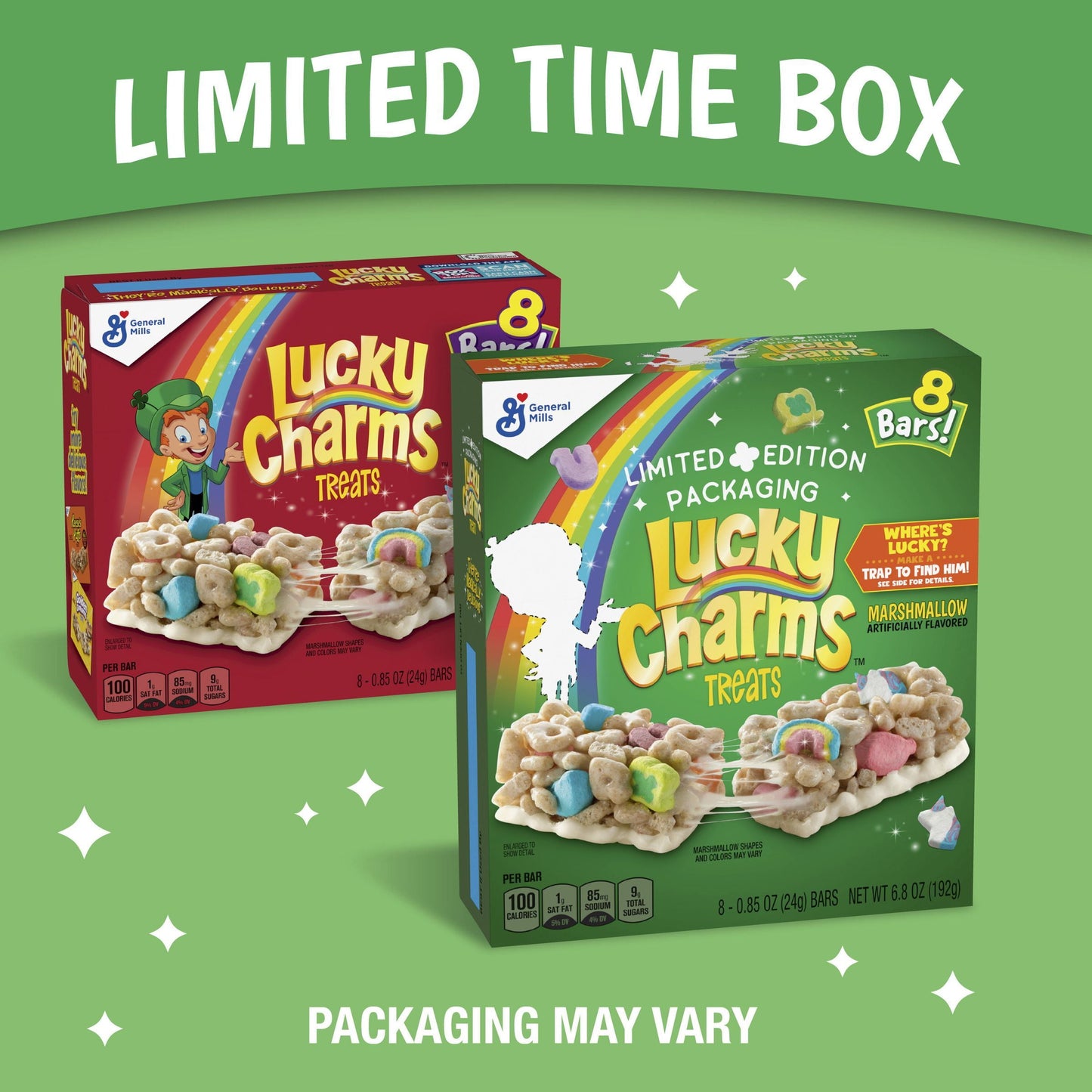 Lucky Charms Treat Bars, Limited Edition St. Patrickâs Day Packaging, 6.8 oz, 8 ct