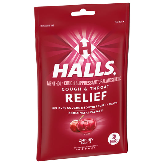 HALLS Relief Cherry Cough Drops, 30 Drops