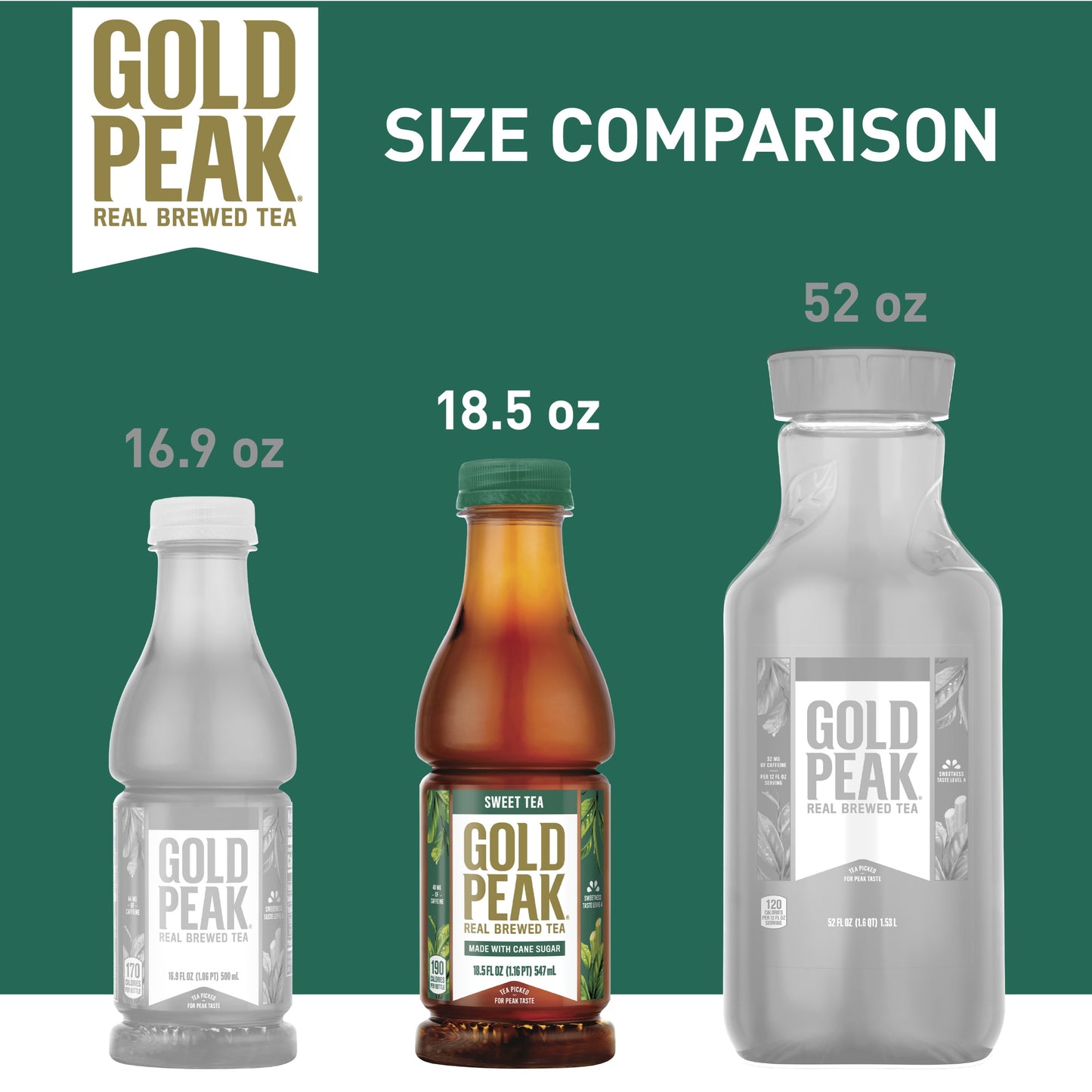 Gold Peak Real Brewed Tea Cane Sugar Sweet, Bottled Black Iced Tea Drink, 18.5 fl oz
