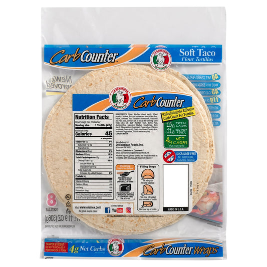 La Banderita Carb Counter Carb Lean Tortillas Soft Taco Flour Tortillas, 8 inch, 8 CT