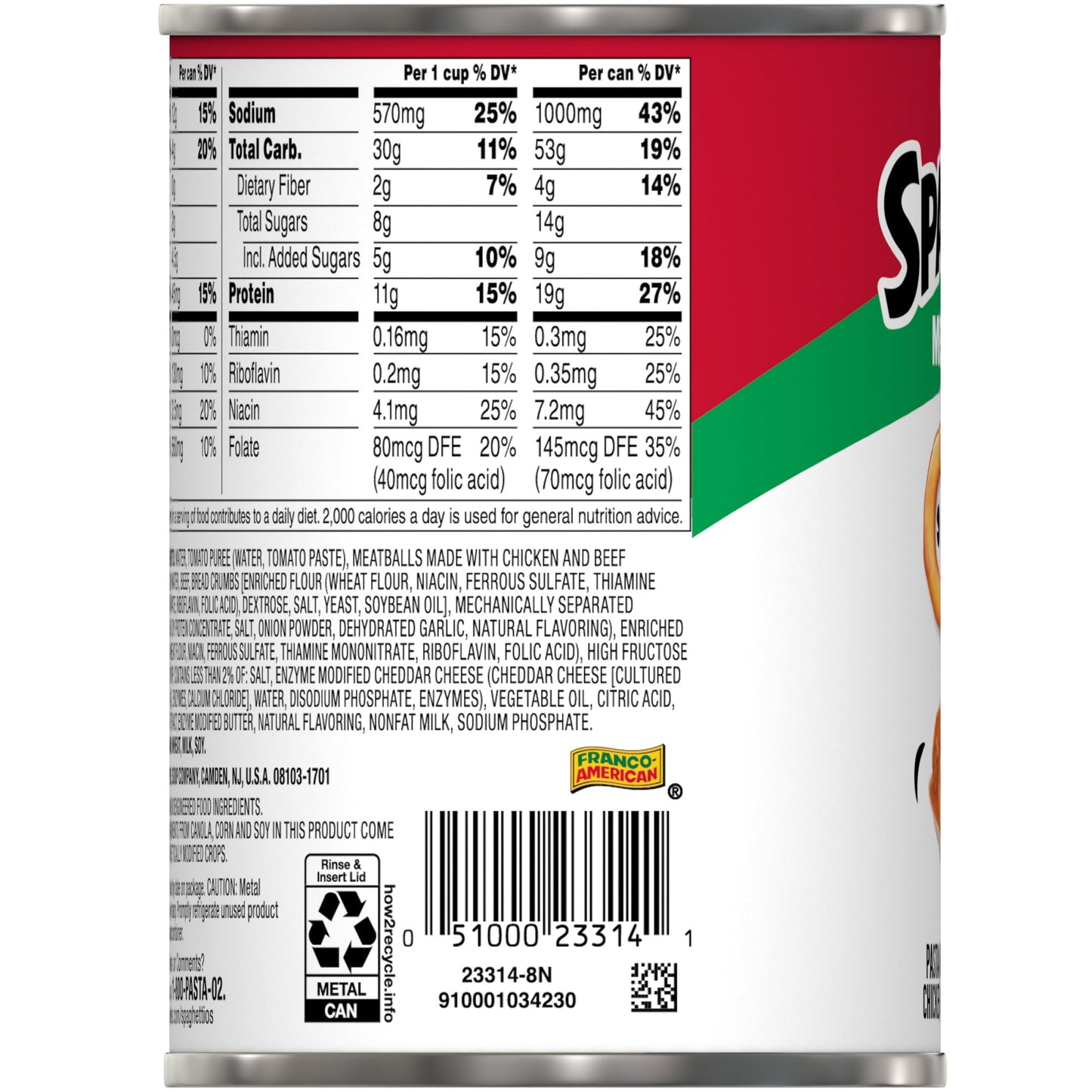 SpaghettiOs Canned Pasta with Meatballs, 15.6 oz Can