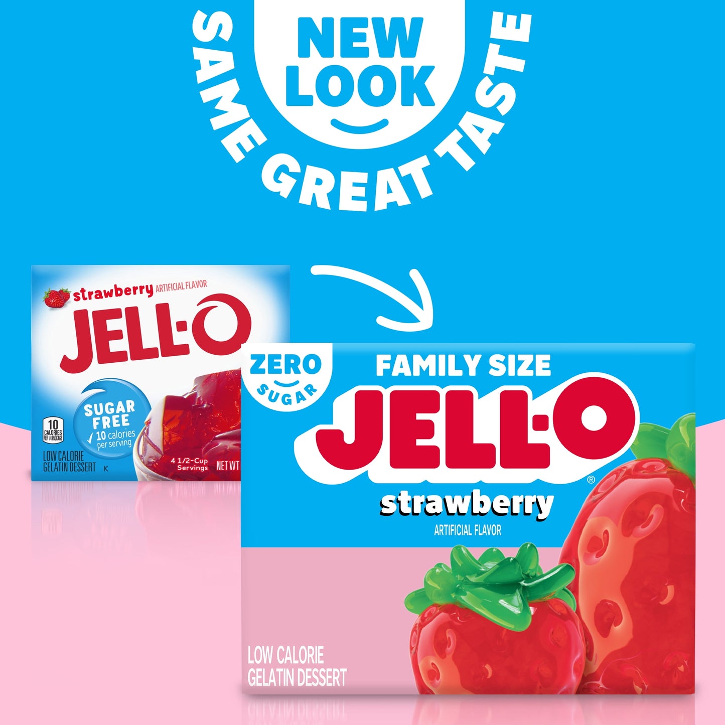 Jell-O Strawberry Artificially Flavored Zero Sugar Low Calorie Gelatin Dessert Mix, Family Size, 0.6 oz Box