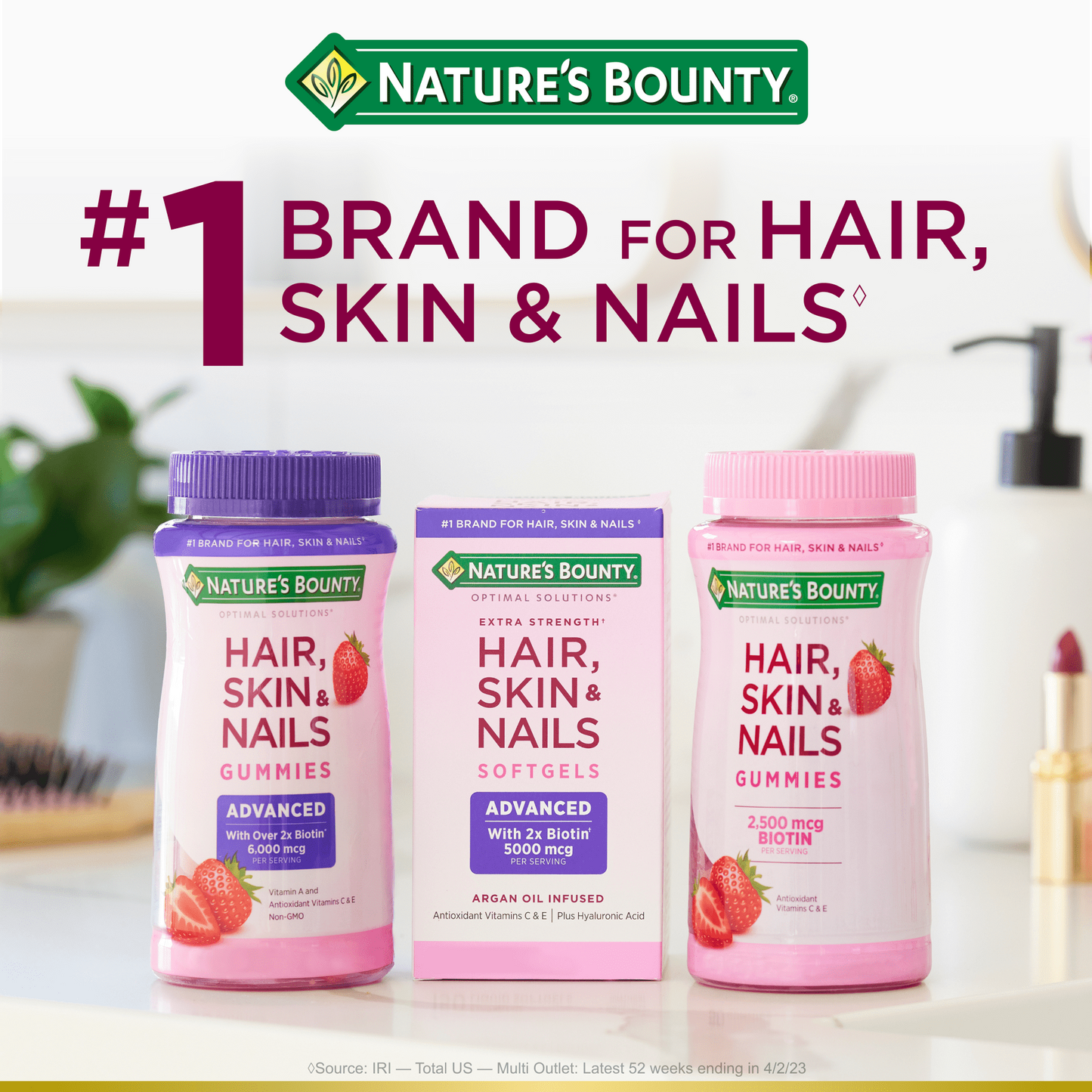 Nature’s Bounty Advanced Hair, Skin and Nails Vitamin Gummies with Biotin, 180ct