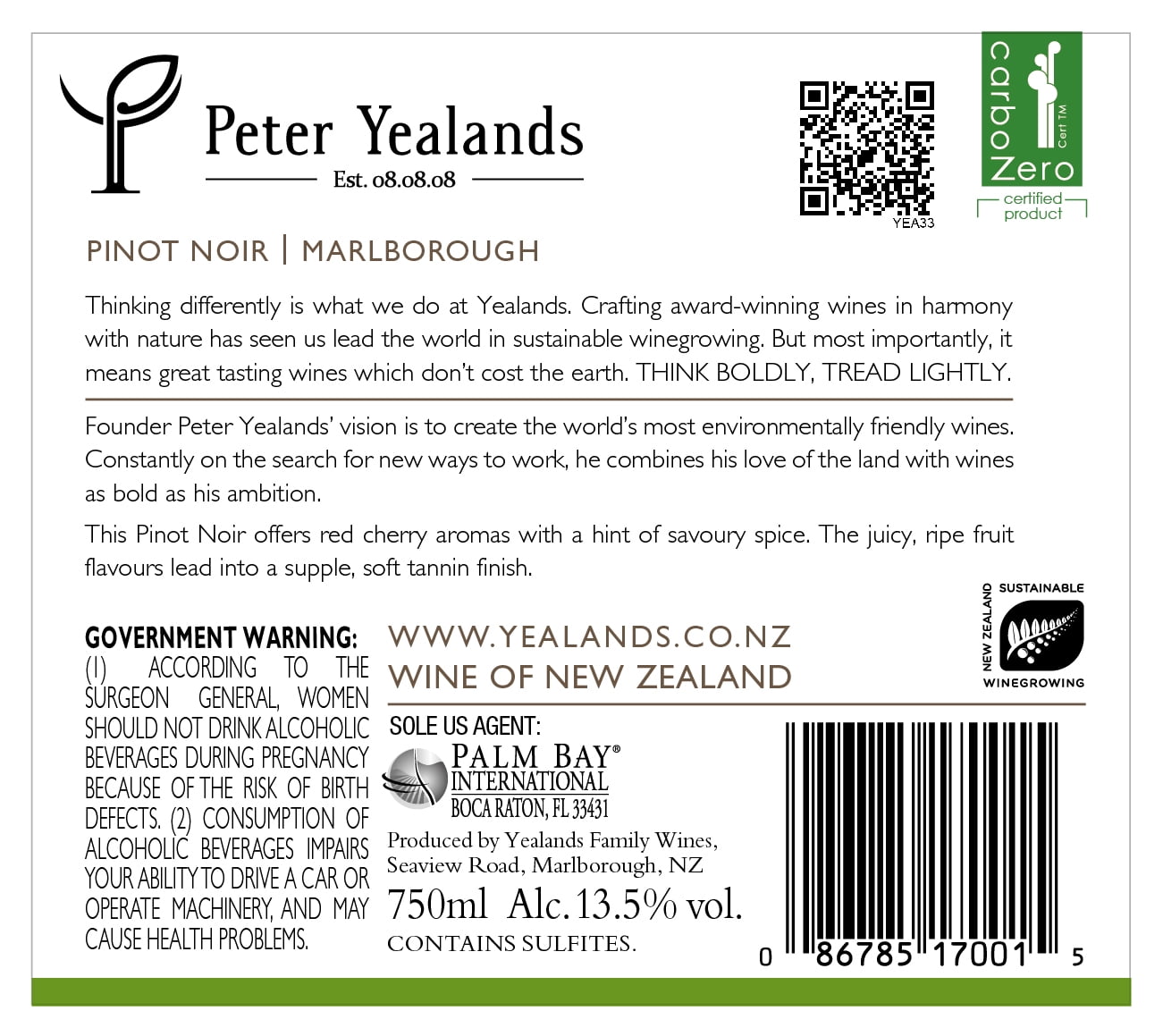 New Zealand Pinot Noir 750 ml Bottle