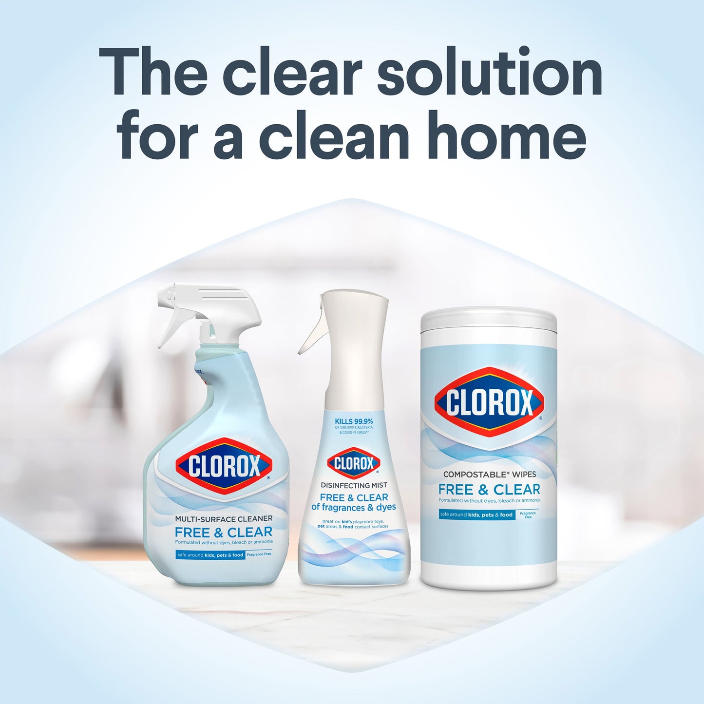 Clorox Free & Clear Disinfectant Mist, Fragrance Free Spray, 14 fl oz