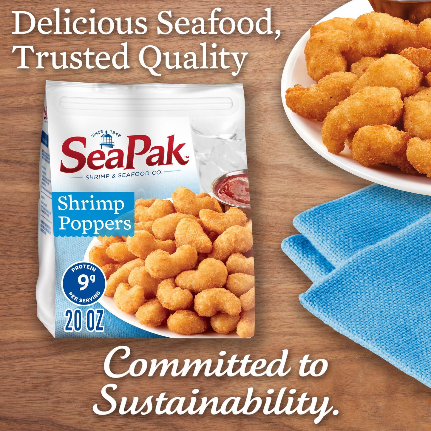 SeaPak Shrimp Poppers with Oven Crispy Breading, Frozen Seafood Snack, 20 oz