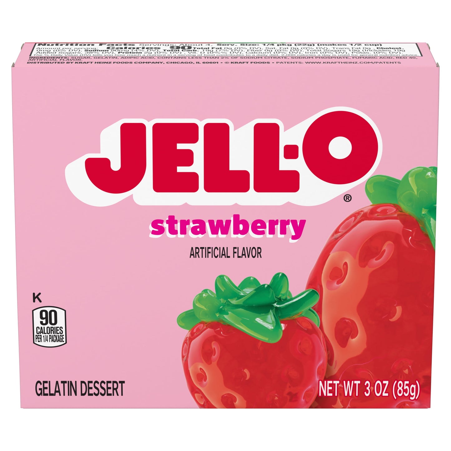 Jell-O Strawberry Artificially Flavored Gelatin Dessert Mix, 3 oz Box