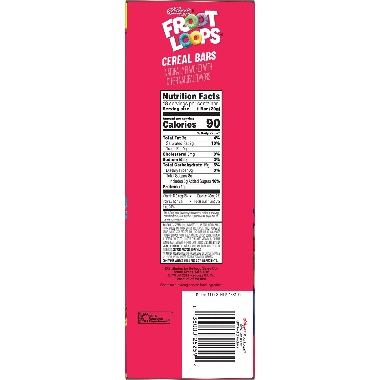 Kellogg's Froot Loops Original Chewy Cereal Bars, Ready-to-Eat, 12.6 oz, 18 Count