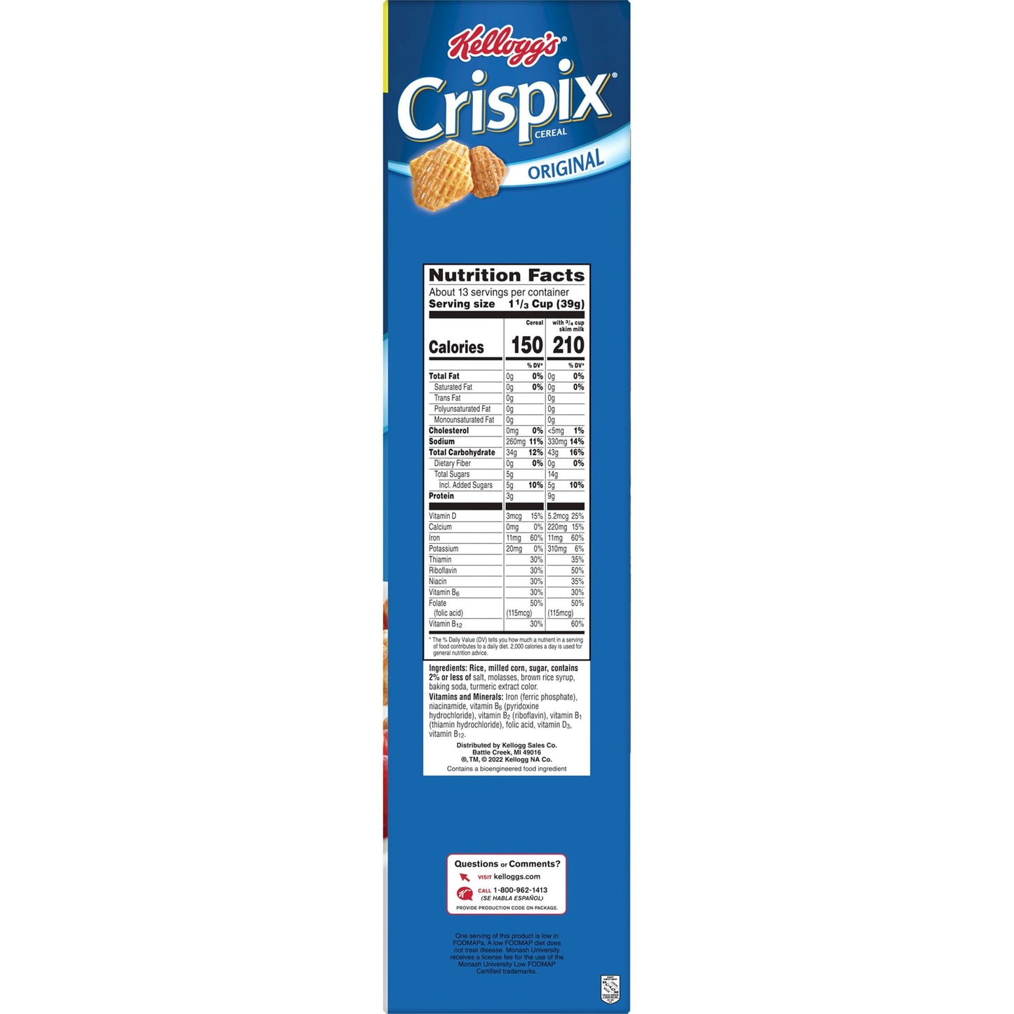 Kellogg's Crispix Original Cold Breakfast Cereal, Family Size, 18 oz Box