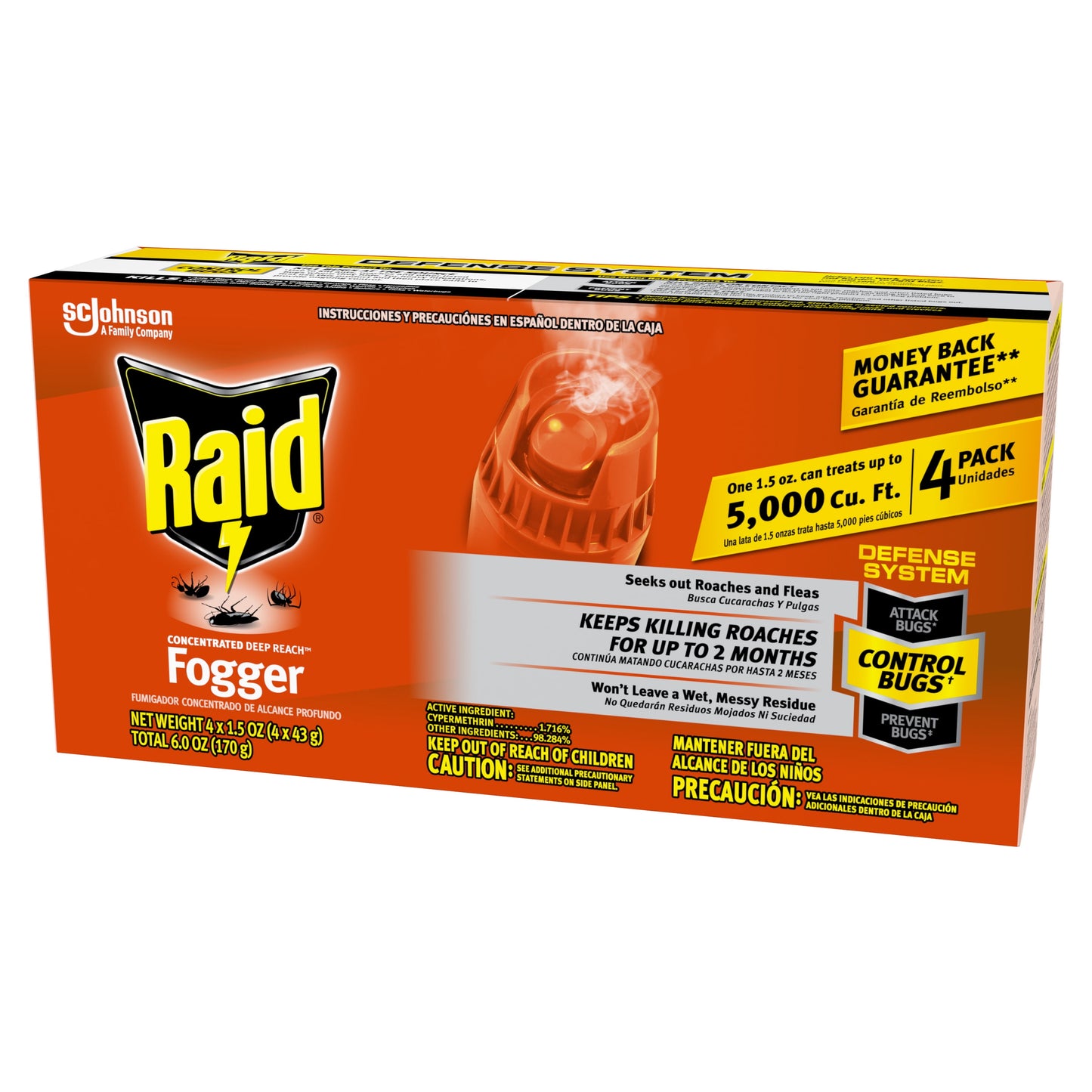 Raid Concentrated Deep Reach Pest Killer & Roach Fogger, 1.5 fl oz, 4 Count