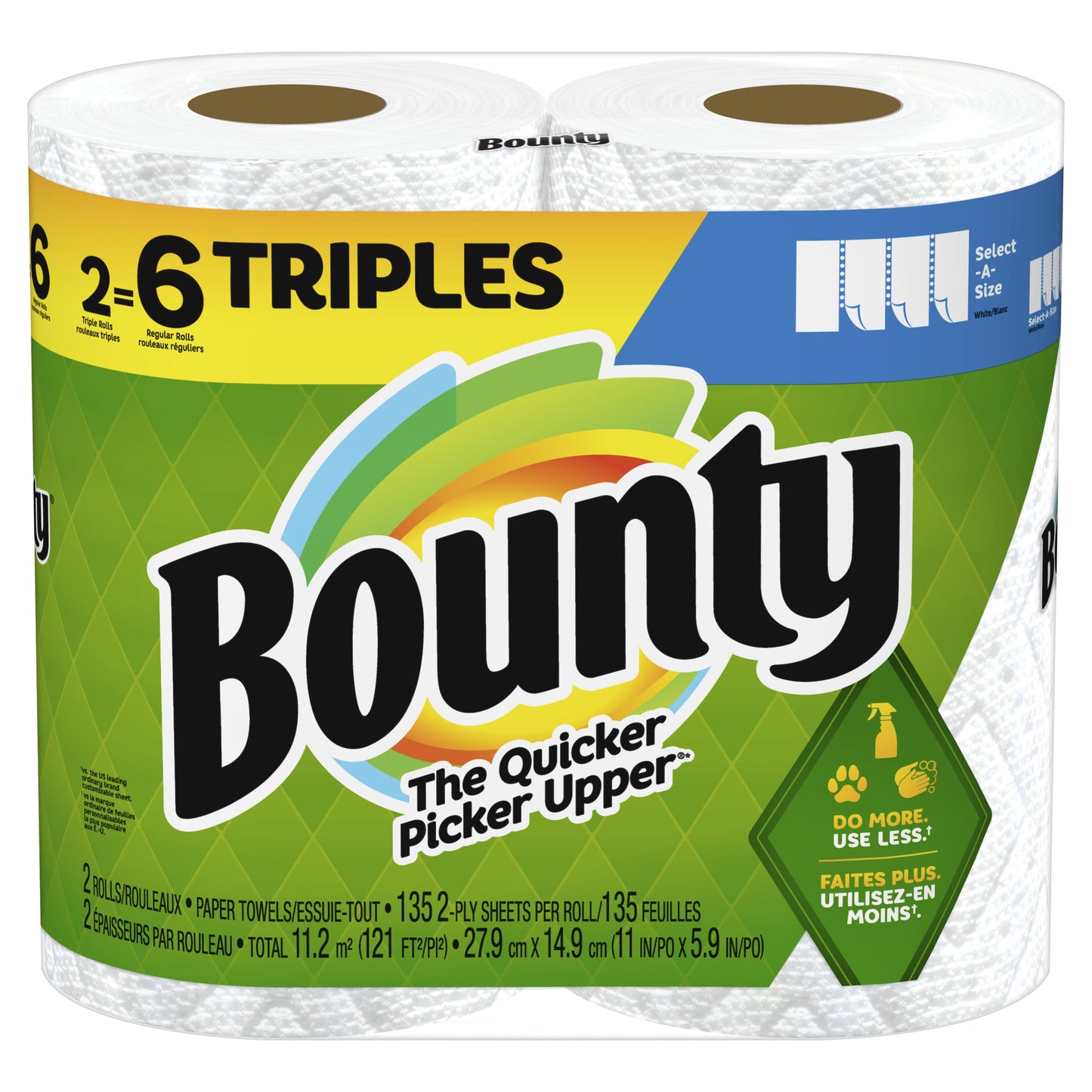 Bounty Select-a-Size Paper Towels, 2 Triple Rolls, White