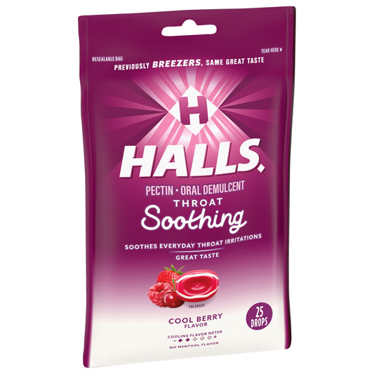 HALLS Throat Soothing (Formerly HALLS Breezers) Cool Berry Throat Drops, 25 Drops